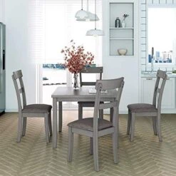 5 Piece Dining Table Set, Wooden Kitchen Dining Table Set With Square Table And 4 Upholstered Chairs For Kitchen, Dining Room, Family And Apartment (Light Gray+4 Person) 31 5 Piece Dining Table Set, Wooden Kitchen Dining Table Set With Square Table And 4 Upholstered Chairs For Kitchen, Dining Room, Family And Apartment (Light Gray+4 Person) -Amazon Store 512HqV20BGL. AC