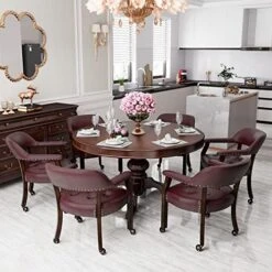 Set Of 4 Dining Chair With Casters, Leather Chair With Caster & Nailhead Trime Dining Chairs With Rollers Curving Backrest Chairs With Wheels Kitchen Table Rolling Chair,Espresso&Beige 1910BG 27 Set Of 4 Dining Chair With Casters, Leather Chair With Caster & Nailhead Trime Dining Chairs With Rollers Curving Backrest Chairs With Wheels Kitchen Table Rolling Chair,Espresso&Beige 1910BG -Amazon Store 512IqCJyH8L. AC