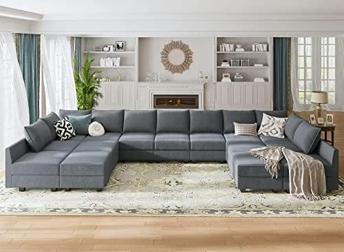 HONBAY Oversized Modular Sofa Couch With Ottoman U Shape Couch With Chaise Sleeper Sofa With Storage Seats, Bluish Grey 14 HONBAY Oversized Modular Sofa Couch With Ottoman U Shape Couch With Chaise Sleeper Sofa With Storage Seats, Bluish Grey - Image 12
