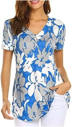 Going Out Tops For Women Floral Printed Hide Belly Tunic Blouses Casual V Neck Buttons Pullover Short Sleeve T-Shirts 20 Going Out Tops For Women Floral Printed Hide Belly Tunic Blouses Casual V Neck Buttons Pullover Short Sleeve T-Shirts -Amazon Store 512QE3fjmL. AC