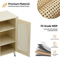 VINGLI 2 Door Accent Cabinet Set Of 2 Rattan Buffet Cabinet Boho Sideboard Wicker Credenzas For Living Room,31.2"(W) X15.7(D) X30(H),Oak -Amazon Store 512StllWJDL