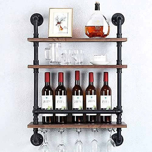HAOVON Industrial Pipe Shelf Wine Rack Wall Mounted With 9 Stem Glass Holder,3-Tiers Rustic Floating Bar Shelves Wine Shelf,36in Real Wood Shelves Wall Shelf Unit,Pipe Shelving Glass Rack 12 HAOVON Industrial Pipe Shelf Wine Rack Wall Mounted With 9 Stem Glass Holder,3-Tiers Rustic Floating Bar Shelves Wine Shelf,36in Real Wood Shelves Wall Shelf Unit,Pipe Shelving Glass Rack - Image 10