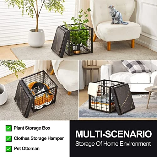 Mxfurhawa Iron Mesh Storage Ottoman, 55L Multipurpose Ottoman With Storage For Bedroom And Livingroom, Faux Leather Black Footrest With Foam Padded Seat, Support 350lbs 8 Mxfurhawa Iron Mesh Storage Ottoman, 55L Multipurpose Ottoman With Storage For Bedroom And Livingroom, Faux Leather Black Footrest With Foam Padded Seat, Support 350lbs - Image 6