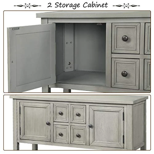 Merax Farmhouse Rustic Wood Buffet Dining Sideboard Storage Cabinet, Console Table With 4 Small Drawers, 2 Cabinet And Bottom Shelf, Antique Grey 7 Merax Farmhouse Rustic Wood Buffet Dining Sideboard Storage Cabinet, Console Table With 4 Small Drawers, 2 Cabinet And Bottom Shelf, Antique Grey - Image 5