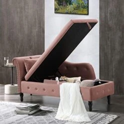 Velvet Chaise Lounge Indoor Chair With Pillow, Button Tufted Right Arm Facing Lounge Chair Bed With Nailhead Trim And Turned Legs, Modern Sleeper Sofa Couch For Living Room Bedroom Office (Rose) -Amazon Store 512VnmAp99L. AC