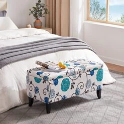 HUIMO Storage Ottoman, 35" Ottoman With Storage For Living Room, Script Printed Linen Upholstered Fabric Ottoman Foot Rest, Ottoman Bench For Bedroom End Of Bed, Entryway, Window Bench(Blue Flower) 13 HUIMO Storage Ottoman, 35" Ottoman With Storage For Living Room, Script Printed Linen Upholstered Fabric Ottoman Foot Rest, Ottoman Bench For Bedroom End Of Bed, Entryway, Window Bench(Blue Flower) -Amazon Store 512Yc3zn9QL