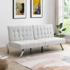 Futon Sofa Bed Convertible Sofa Couch Futon Bed Couch, Adjustable Loveseat Futon Living Room Furniture With Chrome Metal Legs,Home Recliner Reversible Loveseat Folding Daybed Guest Bed (White)