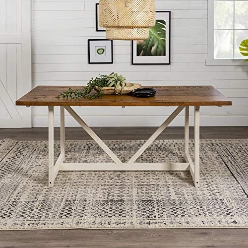 Walker Edison Modern Farmhouse Dining Table Wood Small Dining Room Table Sets Dining Chairs. 72 Inch. White And Rustic Oak 4 Walker Edison Modern Farmhouse Dining Table Wood Small Dining Room Table Sets Dining Chairs. 72 Inch. White And Rustic Oak - Image 2