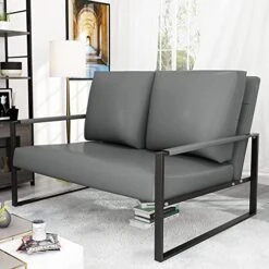 AWQM Mid-Century Retro Modern Living Room Sofa Set With Loveseat And Accent Chair, Faux Leather Loveseat Sofa And Armchair Sofa Chair For Small Space, Office, 105 Degree Slant Back, Grey 19 AWQM Mid-Century Retro Modern Living Room Sofa Set With Loveseat And Accent Chair, Faux Leather Loveseat Sofa And Armchair Sofa Chair For Small Space, Office, 105 Degree Slant Back, Grey -Amazon Store 512oOO8WbbL