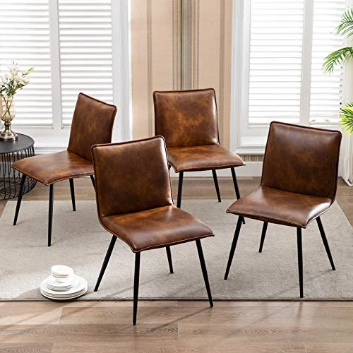 DUHOME PU Leather Dining Chairs Kitchen Chairs Set Of 4 Side Chair For Dining Room Living Room Yellowish-Brown 7 DUHOME PU Leather Dining Chairs Kitchen Chairs Set Of 4 Side Chair For Dining Room Living Room Yellowish-Brown - Image 5