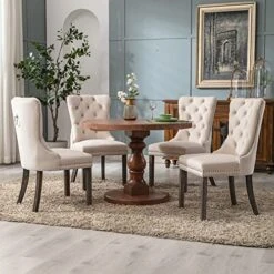 Civama Dining Chairs Set Of 6, Velvet Nikki Collection Dining Room Chair Upholstered Modern Luxury Tufted With Nailhead Trim Back Pull Ring Solid Wooden Legs, Beige -Amazon Store 512qkupVyLL