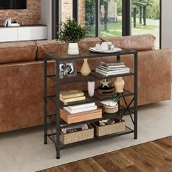 Tajsoon 5-Tier Shoe Rack Organizer, Industrial Shoe Rack For Closet Entryway, Metal Mesh Shoe Storage Shelf With X Shape Fixed Frame, With 2 Hooks, Rustic Brown & Black -Amazon Store 512qzNLBHKL