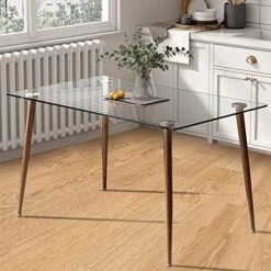 Glass Dining Table For 4 With 47 Inch Clear Rectangular Glass Top, 0.31" Modern Tempered Glass Kitchen Table Furniture With 4 Light Wood Grain Coated Metal Legs For Home Office Kitchen Dining Room 18 Glass Dining Table For 4 With 47 Inch Clear Rectangular Glass Top, 0.31" Modern Tempered Glass Kitchen Table Furniture With 4 Light Wood Grain Coated Metal Legs For Home Office Kitchen Dining Room -Amazon Store 512tWsVYbpL. AC