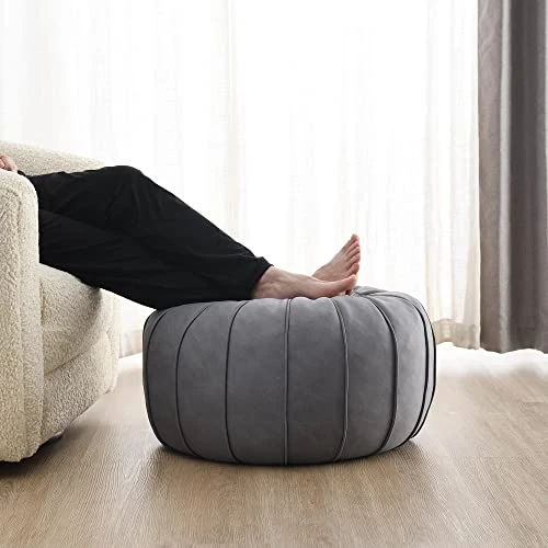 C COMFORTLAND Unstuffed Faux Suede Ottoman Pouf, Round Foot Rest Poof Ottomans, Floor Foot Stool Poufs, Bean Bag Chair Cover With Storage For Living Room, Bedroom, Or Wedding Gifts Grey 4 C COMFORTLAND Unstuffed Faux Suede Ottoman Pouf, Round Foot Rest Poof Ottomans, Floor Foot Stool Poufs, Bean Bag Chair Cover With Storage For Living Room, Bedroom, Or Wedding Gifts Grey - Image 2