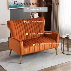 Artechworks Tufted Contemporary Velvet Wingback HighBack Loveseat Sofa Chair Upholstered Couch With Gold Metal Legs Two-Seat Sofa For Living Room Bedroom Apartment Small Space Dorm, Caramel Color -Amazon Store 512yLLJ6BIS
