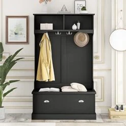 ATGHYURT Hall Tree With 4Hooks,Multiple Functions Hallway Coat Rack,Entryway Shoe Storage With Coat Rack And 2 Top Shelves,Mudroom Hallway Organizer Shoe Rack Bench For Livingroom,Hallway,Mudroom -Amazon Store 5130Q8 nLvL. AC