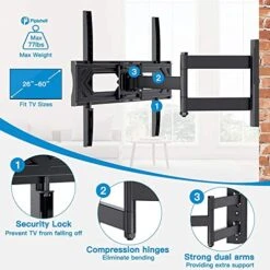 Pipishell Full Motion TV Wall Mount, Heavy Duty Single Articulating Arms TV Bracket For Most 26-60 Inch Flat Curved TVs, Up To VESA 400x400mm And 77lbs, Support Swivel, Tilt, Level Adjustment 10 Pipishell Full Motion TV Wall Mount, Heavy Duty Single Articulating Arms TV Bracket For Most 26-60 Inch Flat Curved TVs, Up To VESA 400x400mm And 77lbs, Support Swivel, Tilt, Level Adjustment -Amazon Store 5131YAnfsML