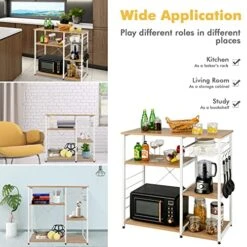 Giantex Kitchen Baker’s Rack Industrial Style Microwave Oven Stand With Wire Basket, 6 Hooks, 3 Storage Shelves, Standing Coffee Bar Table Metal Frame (Natural & White) 18 Giantex Kitchen Baker’s Rack Industrial Style Microwave Oven Stand With Wire Basket, 6 Hooks, 3 Storage Shelves, Standing Coffee Bar Table Metal Frame (Natural & White) -Amazon Store 5136aBgPaUL