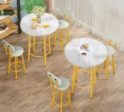 AWQM Small Dining Table Set For 2, Bar Set With 1 Square Table And 2 Upholstered Chairs With Back, Faux Marble Table Breakfast Table With Footrest For Home & Kitchen (White & Gold) 30 AWQM Small Dining Table Set For 2, Bar Set With 1 Square Table And 2 Upholstered Chairs With Back, Faux Marble Table Breakfast Table With Footrest For Home & Kitchen (White & Gold) -Amazon Store 5138l54nEkL. AC