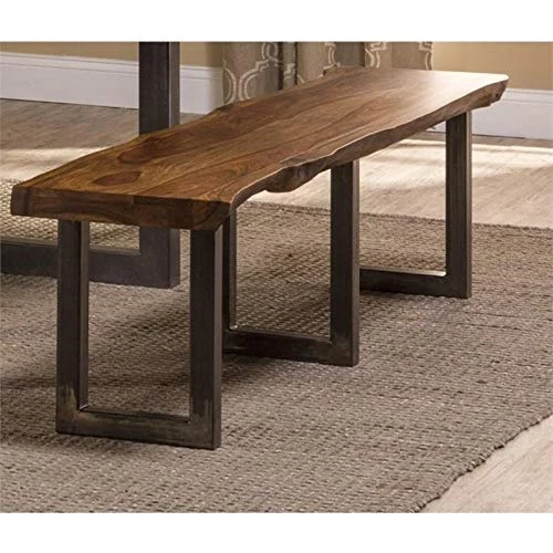 BOWERY HILL Natural Wood Bench For 3 People, Large Rustic Bench For Kitchen, Dining, Living Room, Industrial Farmhouse Bench For Entrance, Brown 4 BOWERY HILL Natural Wood Bench For 3 People, Large Rustic Bench For Kitchen, Dining, Living Room, Industrial Farmhouse Bench For Entrance, Brown - Image 2