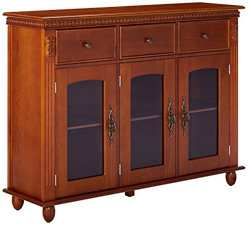 Kings Brand Furniture - Penrose Wood/Glass Sideboard Buffet Cabinet, Walnut 5 Kings Brand Furniture - Penrose Wood/Glass Sideboard Buffet Cabinet, Walnut - Image 3