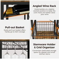 Yaheetech Kitchen Bakers Rack, Wooden Microwave Stand Kitchen Storage Shelf With Wine Rack And Wire Basket And 12 Hooks, Coffee Bar Station For Home Kitchen/Dinning Room, Rustic Brown -Amazon Store 513JWCzXejL 1
