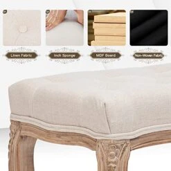 XRHOM Foot Stools Ottoman Entryway Bench Vanity Stool Shoe Bench Upholstered Dining Room Bench Foot Rest With Carved Pattern Solid Rubber Wood Legs For Bedroom, Beige 13 XRHOM Foot Stools Ottoman Entryway Bench Vanity Stool Shoe Bench Upholstered Dining Room Bench Foot Rest With Carved Pattern Solid Rubber Wood Legs For Bedroom, Beige -Amazon Store 513PeIBSX3L
