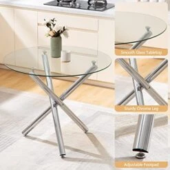 SICOTAS Dinner Table Set For 4 - Round Glass Kitchen Table With 4 Chairs, Modern Dining Table Set With Metal Legs, 5 Piece Dinning Room Table Set For Apartment Kitchen, Dining Room, Black 20 SICOTAS Dinner Table Set For 4 - Round Glass Kitchen Table With 4 Chairs, Modern Dining Table Set With Metal Legs, 5 Piece Dinning Room Table Set For Apartment Kitchen, Dining Room, Black -Amazon Store 513PgryK9fL