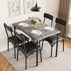 IDEALHOUSE Kitchen Table Set With Chairs, Dining Table Set For 4, Metal And Wood Rectangular Dining Room Table Set With 4 Upholstered Chairs, 5 Piece Dining Set For Small Space, Apartment, Rustic Grey -Amazon Store 513SsS0YSGL. AC