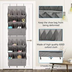 BestFire Over The Door Shoe Organizers, Large Hanging Shoe Organizer With 24 Pockets, Oxford Cloth Shoe Storage Organizer For Men Women Kids Shoe Storage, Grey, 2 Pack 8 BestFire Over The Door Shoe Organizers, Large Hanging Shoe Organizer With 24 Pockets, Oxford Cloth Shoe Storage Organizer For Men Women Kids Shoe Storage, Grey, 2 Pack -Amazon Store 513akoSzO8L