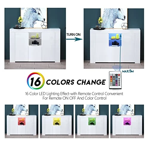 ARMCONE LED Sideboard Buffet Cabinet High Glossy Front Kitchen Sideboard With Storage Large Buffet Table Wooden Bar Cabinet For Kitchen Dining Room Hallway Living Room (45.67" Wx13.82 Dx31.89 H) 5 ARMCONE LED Sideboard Buffet Cabinet High Glossy Front Kitchen Sideboard With Storage Large Buffet Table Wooden Bar Cabinet For Kitchen Dining Room Hallway Living Room (45.67" Wx13.82 Dx31.89 H) - Image 3