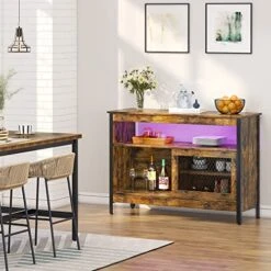 Bestier Buffet Cabinet With LED Lights, Coffee Bar Table With Adjustable Shelves And Sliding Door, Wood Sideboard Storage Cabinet For Living Room, Dining Room, Kitchen, Entryway (Rustic Brown) -Amazon Store 513c4eWtl4L