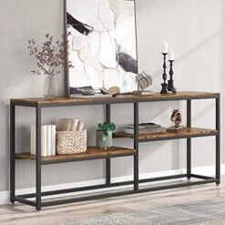 Tirbesigns 70.9 Inch Extra Long Sofa Table With Storage Shelves, Industrial Narrow Console Table Behind Sofa Couch, Entryway Hallway Table TV Stand For Living Room