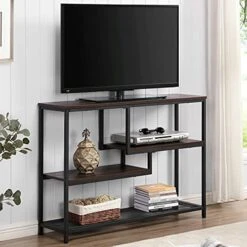 FIVEGIVEN Narrow Console Table For Entryway Hallway Table With Storage Shelves For Living Room Espresso Industrial