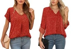 QUEZHU Medium, Blouses For Women Dressy Elegant V Neck Long Sleeve Chiffon Blouses Tops