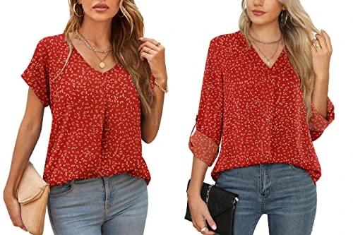 QUEZHU Medium, Blouses For Women Dressy Elegant V Neck Long Sleeve Chiffon Blouses Tops 3 QUEZHU Medium, Blouses For Women Dressy Elegant V Neck Long Sleeve Chiffon Blouses Tops