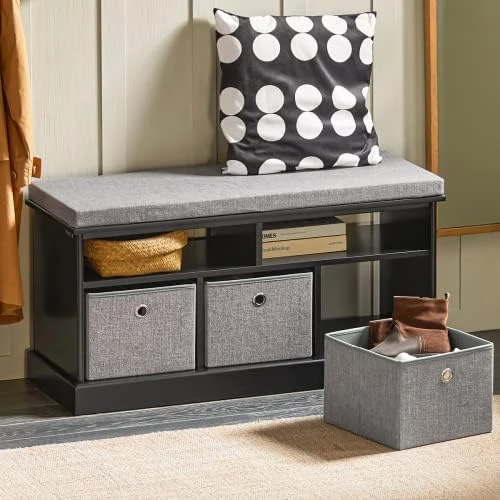 Haotian FSR65-DG, Grey 3 Baskets Hallway Bedroom Storage Bench With Seat Cushion, Shoe Bench, Shoe Rack, Shoe Cabinet 9 Haotian FSR65-DG, Grey 3 Baskets Hallway Bedroom Storage Bench With Seat Cushion, Shoe Bench, Shoe Rack, Shoe Cabinet - Image 7