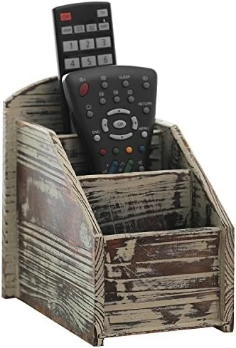 MyGift Rustic Torched Wood Remote Control Holder For Table With 3 Compartments, Living Room TV Media Organizer 9 MyGift Rustic Torched Wood Remote Control Holder For Table With 3 Compartments, Living Room TV Media Organizer - Image 7