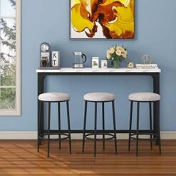 JOSMORE 4 Piece Bar Table And Chairs Set, Bar Table Set Of 3, Pub Height Table With 3 Round Stools, Industrial Dining Table Sets For Kitchen And Living Room -Amazon Store 513ySXwP7ML