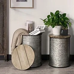 Oneinmil Rustic Storage Bins Farmhouse End Table Farmhouse Furniture Galvanized Metal Stool Ottoman Seat With Round Wood Lid Set Of 2 12 Oneinmil Rustic Storage Bins Farmhouse End Table Farmhouse Furniture Galvanized Metal Stool Ottoman Seat With Round Wood Lid Set Of 2 -Amazon Store 514 qnRJmPS. AC