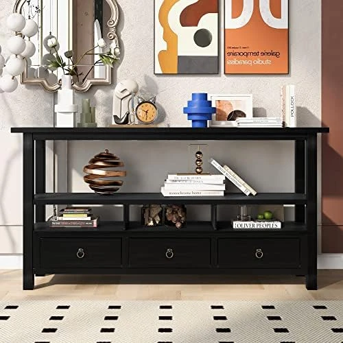 RUNNA 46'' Solid Wood Console Table Series Buffet Sideboard Sofa With 4 Drawers/2 Doors Cabinet/Bottom Display Shelf For Living Room, Kitchen, Dining & Hallway (Espresso + Wood), 46''Lx15''Wx34''H 13 RUNNA 46'' Solid Wood Console Table Series Buffet Sideboard Sofa With 4 Drawers/2 Doors Cabinet/Bottom Display Shelf For Living Room, Kitchen, Dining & Hallway (Espresso + Wood), 46''Lx15''Wx34''H - Image 11