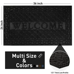 Mibao Welcome Front Door Mat, Outdoor Mats For Patio Waterproof Quick Dry, Doormat Indoor Outdoor Entrance, Heavy Duty Easy Clean Non Slip Rubber Mats, 24X36 Inches, Black -Amazon Store 5144qnda4aL