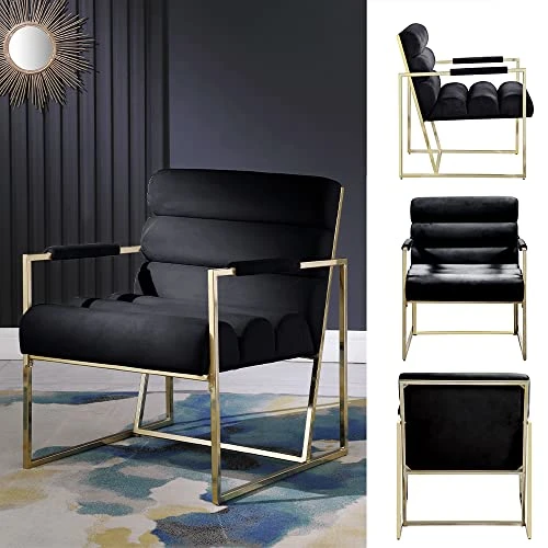 Morden Fort Italian Light Luxury Lounge Chair, Contemporary Velvet Upholstered Lounge Armchair With Bright-Colored Cushions, For Living Room, Bedroom, Dinning, Office, Black 4 Morden Fort Italian Light Luxury Lounge Chair, Contemporary Velvet Upholstered Lounge Armchair With Bright-Colored Cushions, For Living Room, Bedroom, Dinning, Office, Black - Image 2