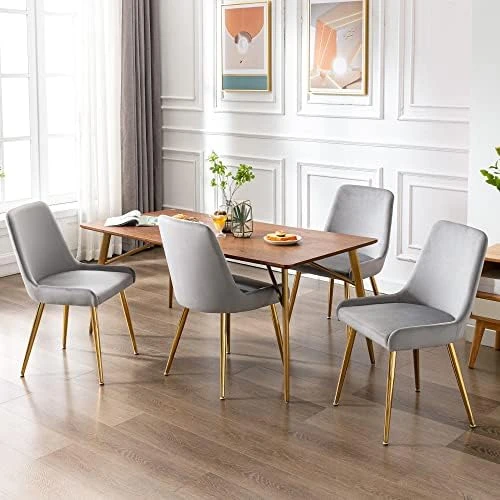 Kmax Velvet Dinning Chairs Mid Century Modern Side Chairs With Golden Legs For Kitchen & Dining Room Guest Room Restaurant, Set Of 2- Grey 13 Kmax Velvet Dinning Chairs Mid Century Modern Side Chairs With Golden Legs For Kitchen & Dining Room Guest Room Restaurant, Set Of 2- Grey - Image 11