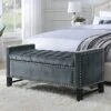 Iconic Home Marcus Neo Traditional Velvet Tufted Storage Bench, Grey