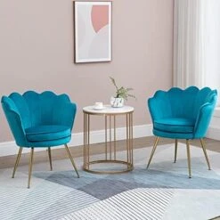 ZJhome Modern Accent Velvet Chairs Set Of 2 Comfy Upholstered Vanity Chairs For Bedroom Shell-Shaped Armchair Dining Chairs With Golden Metal Legs Desk Chair Makeup Chairs For Living Room(Beige) -Amazon Store 514Bd8jv WL. AC