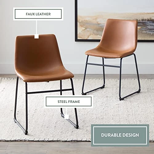Edenbrook Kingston Metal Frame, Armless Dining Chairs - Set Of Two - Brown Faux Leather Chair 6 Edenbrook Kingston Metal Frame, Armless Dining Chairs - Set Of Two - Brown Faux Leather Chair - Image 4