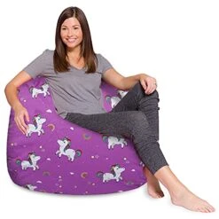 Posh Beanbags Bean Bag Chair, X-Large Machine Washable - Canvas Unicorn And Rainbows On Purple