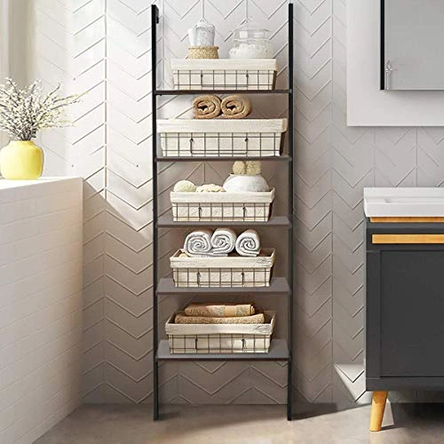 Tangkula 5-Shelf Bookcase, Modern 5-Tier Wood Wall Mounted Ladder Bookshelf With Metal Frame, 72 Inches Tall Industrial Open Ladder Shelf Display Rack Storage Shelves For Home Office (Dark-Brown, 2) 6 Tangkula 5-Shelf Bookcase, Modern 5-Tier Wood Wall Mounted Ladder Bookshelf With Metal Frame, 72 Inches Tall Industrial Open Ladder Shelf Display Rack Storage Shelves For Home Office (Dark-Brown, 2) - Image 4