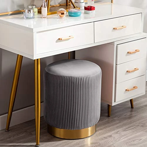 Duhome Modern Round Velvet Ottoman Footrest Vanity Stool Gray 4 Duhome Modern Round Velvet Ottoman Footrest Vanity Stool Gray - Image 2